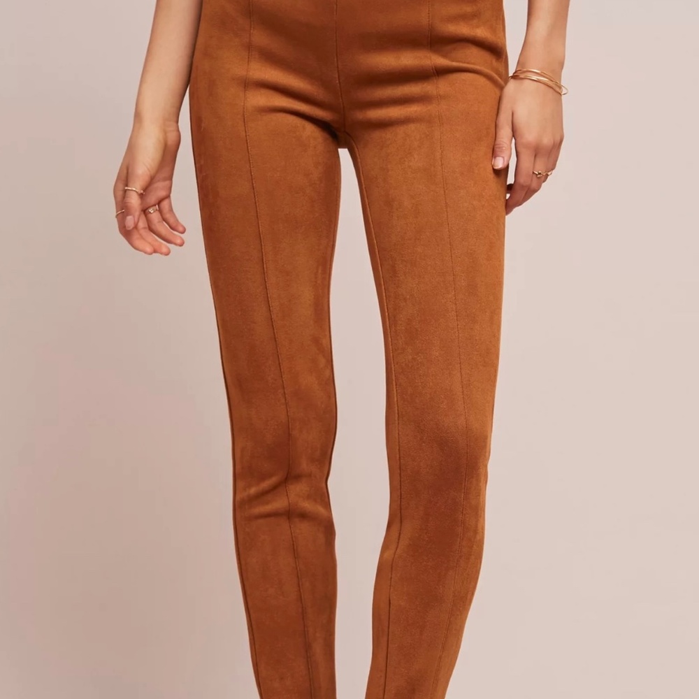 ANTHROPOLOGIE Faux Suede Leggings Brown Stretch Size